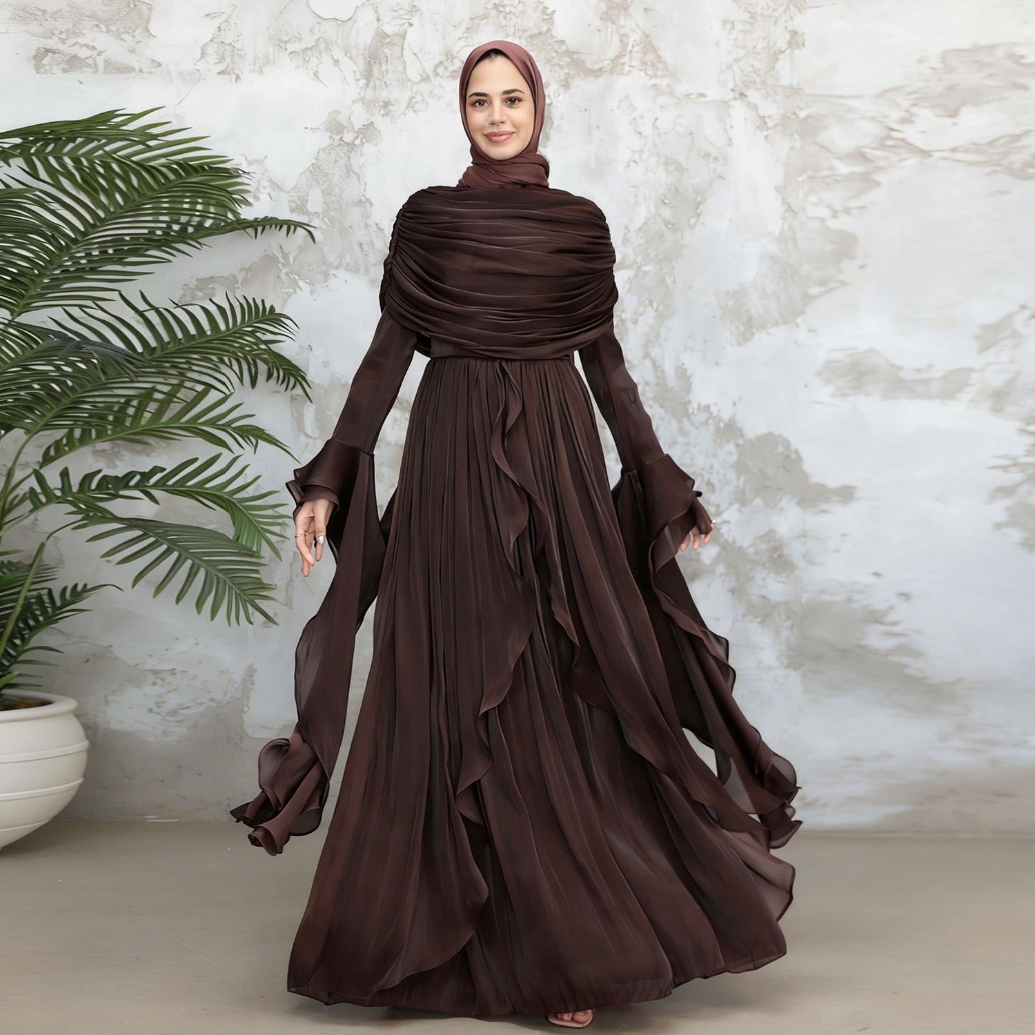 Rüschen Maxi Kleid