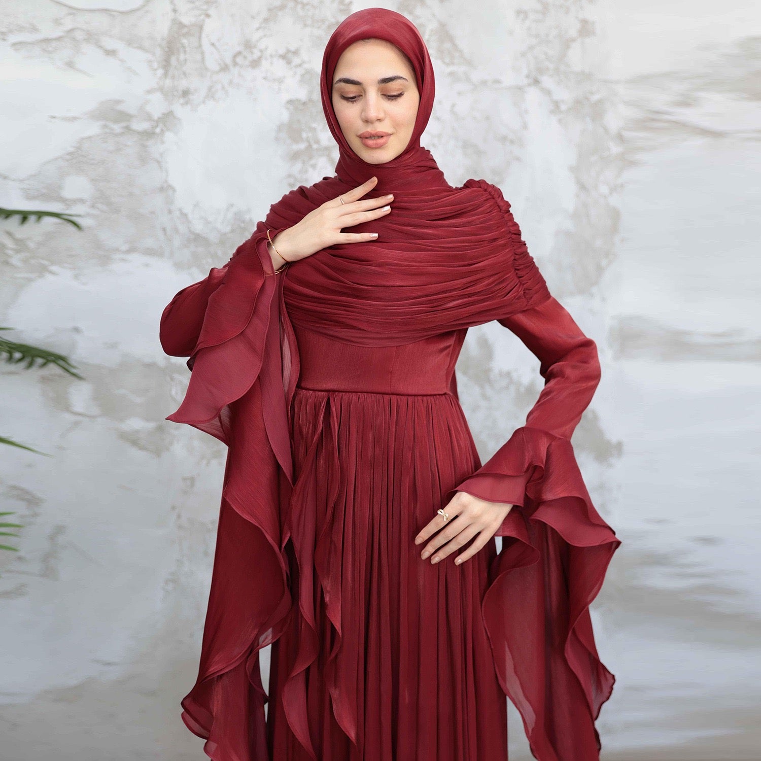 Rüschen Maxi Kleid