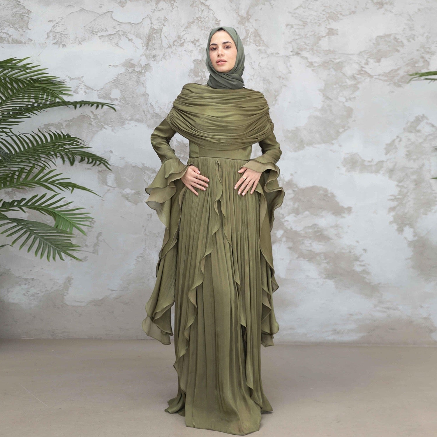 Rüschen Maxi Kleid