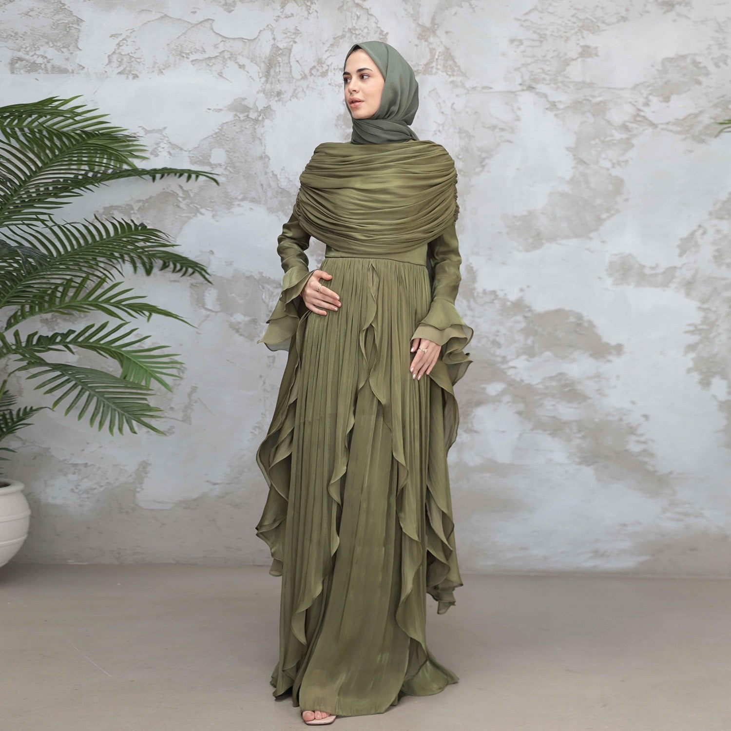 Rüschen Maxi Kleid