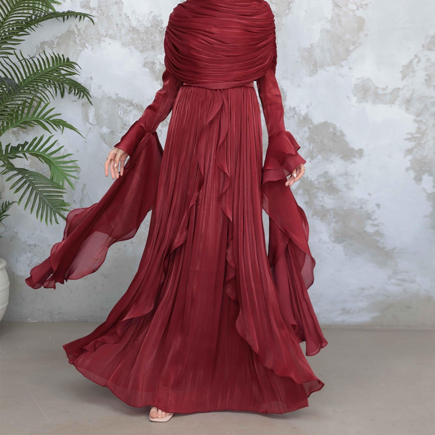 Rüschen Maxi Kleid