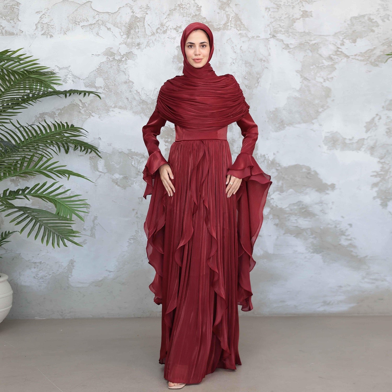 Rüschen Maxi Kleid