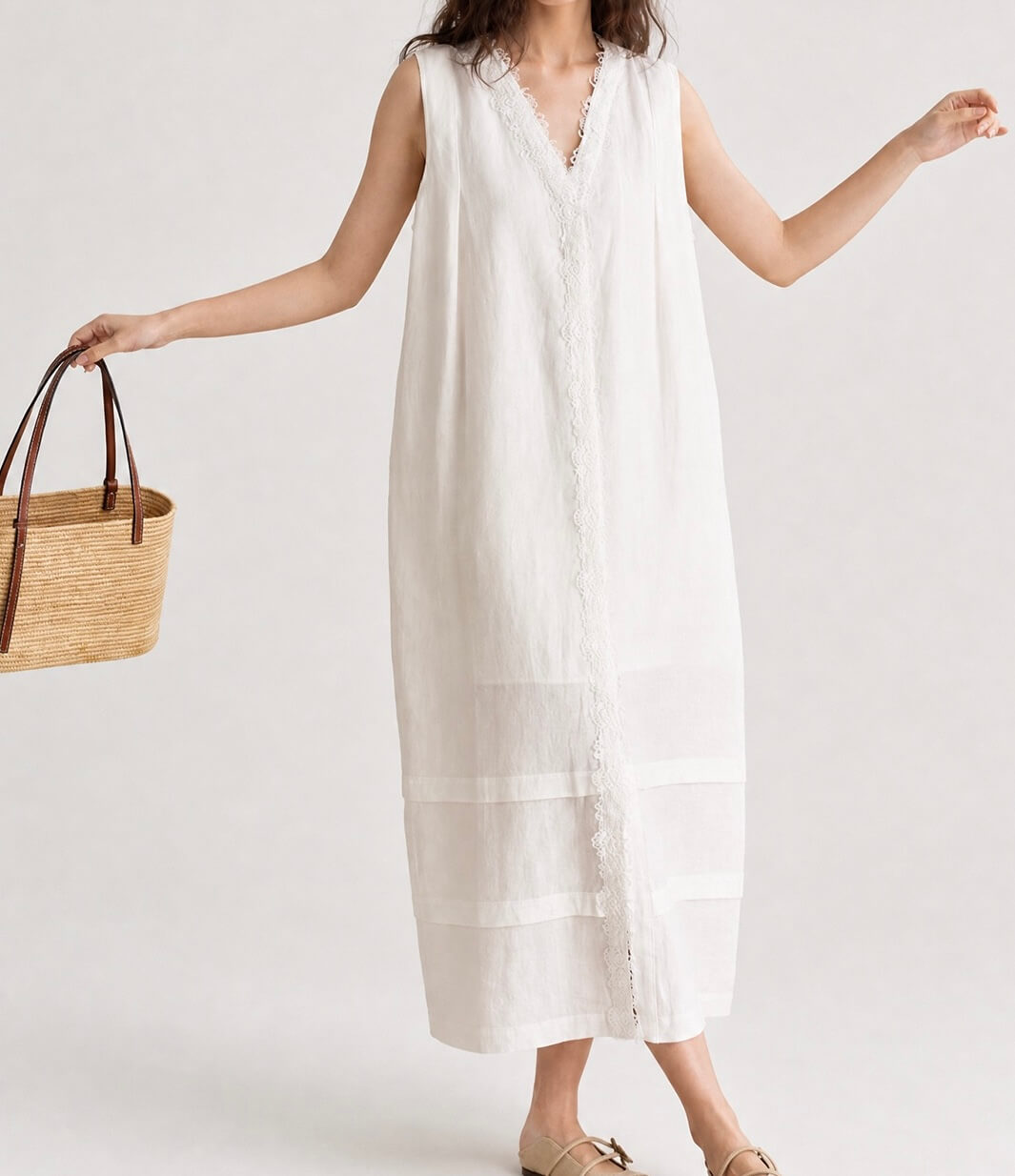 Leinen Spitzen Kleid