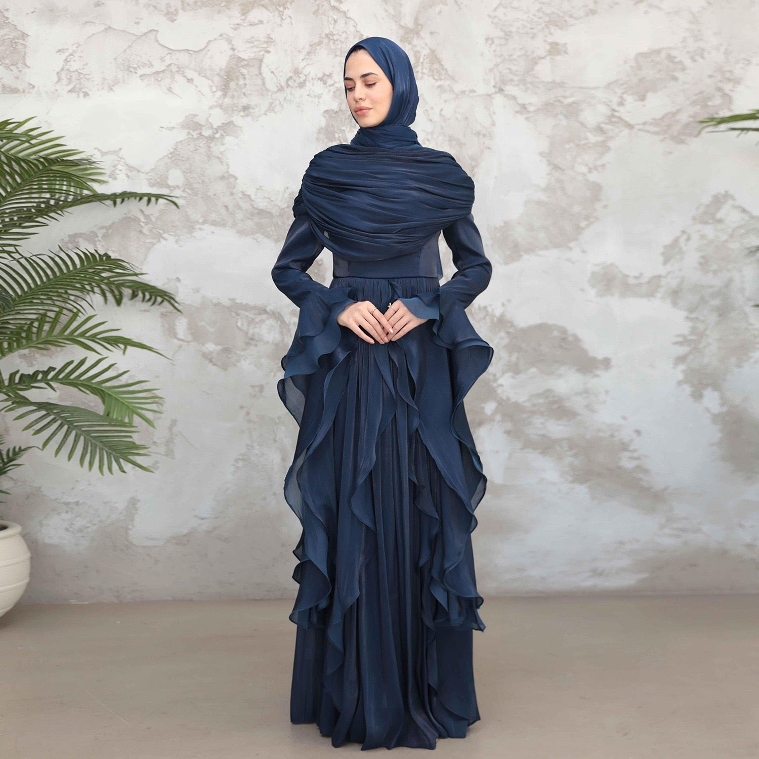 Rüschen Maxi Kleid