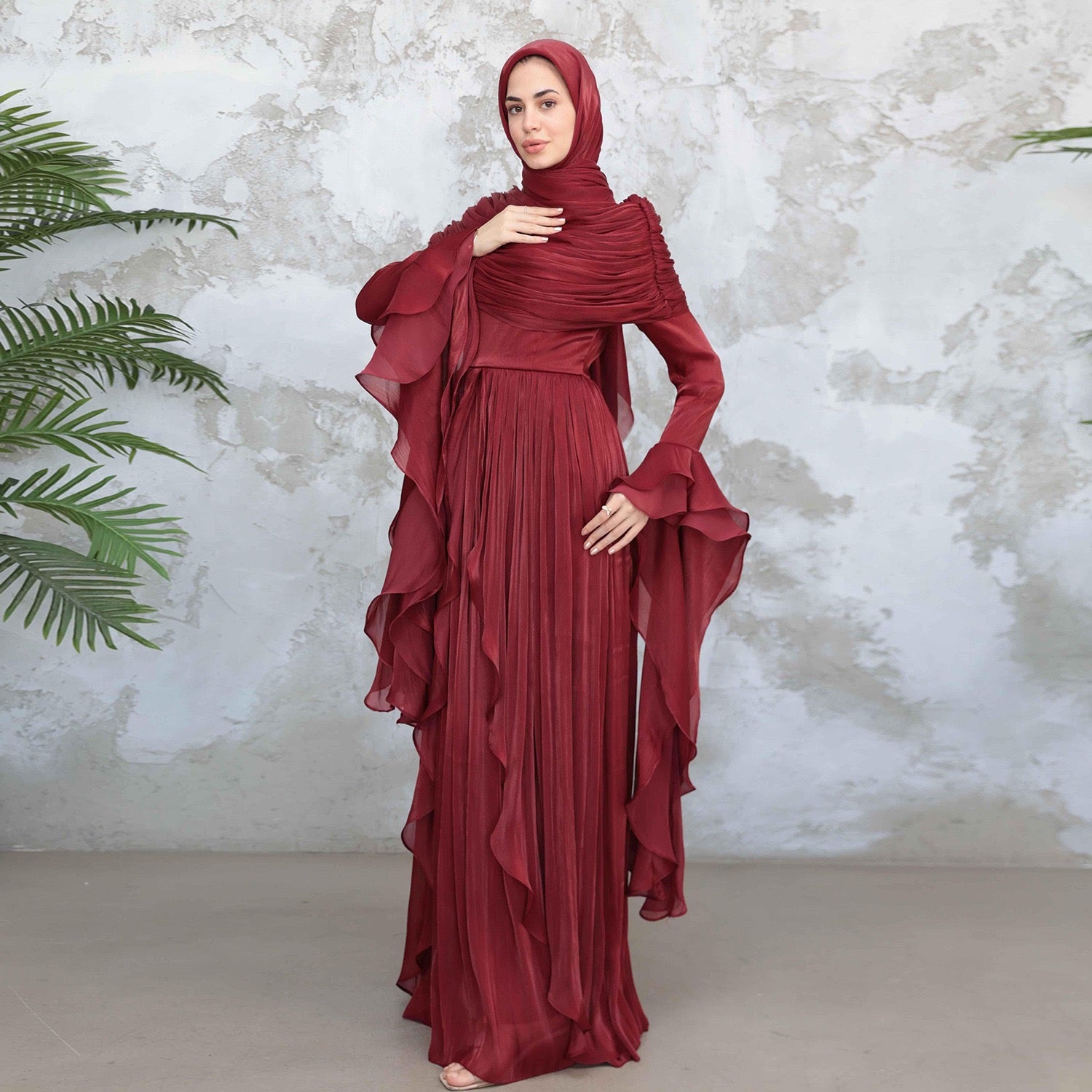 Rüschen Maxi Kleid