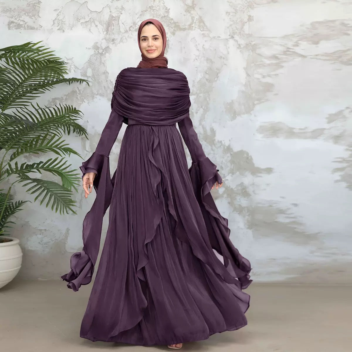 Rüschen Maxi Kleid
